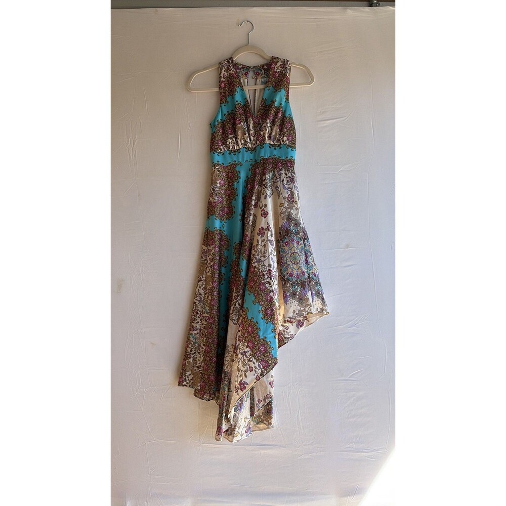 Antonio Melani Floral Paisley Asymmetrical Hem Silk Blend Dress